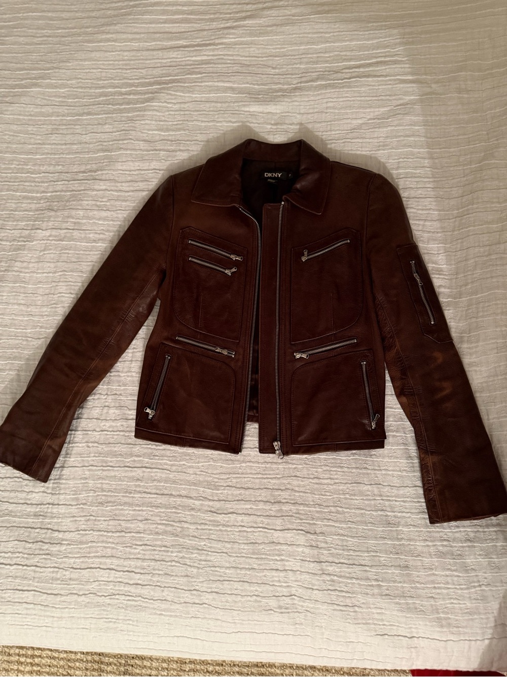 DKNY Dark Brown Leather Multi-Zip Jacket